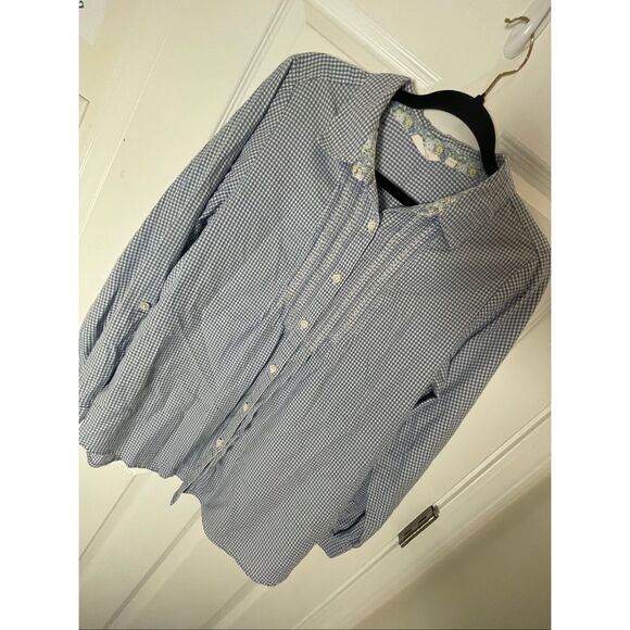 Uncommon Threads J. Jill women’s long sleeve blouse blue white checkered medium - Picture 1 of 7